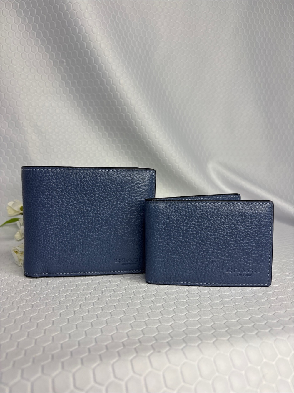 Coach Blue Leather Bifold Wallets Set